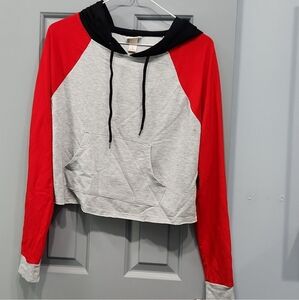 NWOT Mossimo Crop Hoodie Red Gray Black with pocket Small